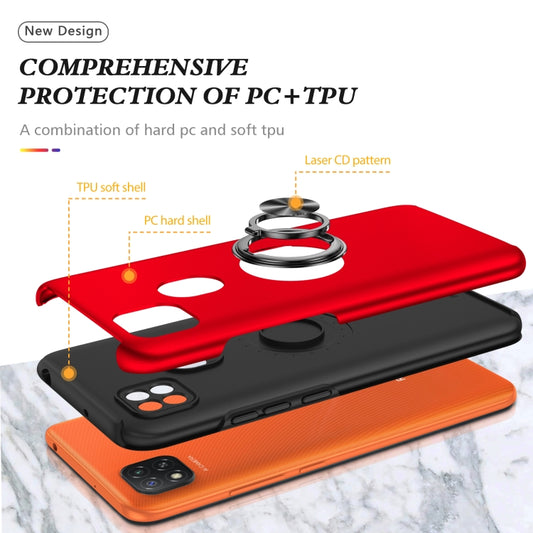 For Xiaomi Redmi 9C PC + TPU Shockproof Magnetic Protective Case with Invisible Ring Holder(Red) by buy2fix