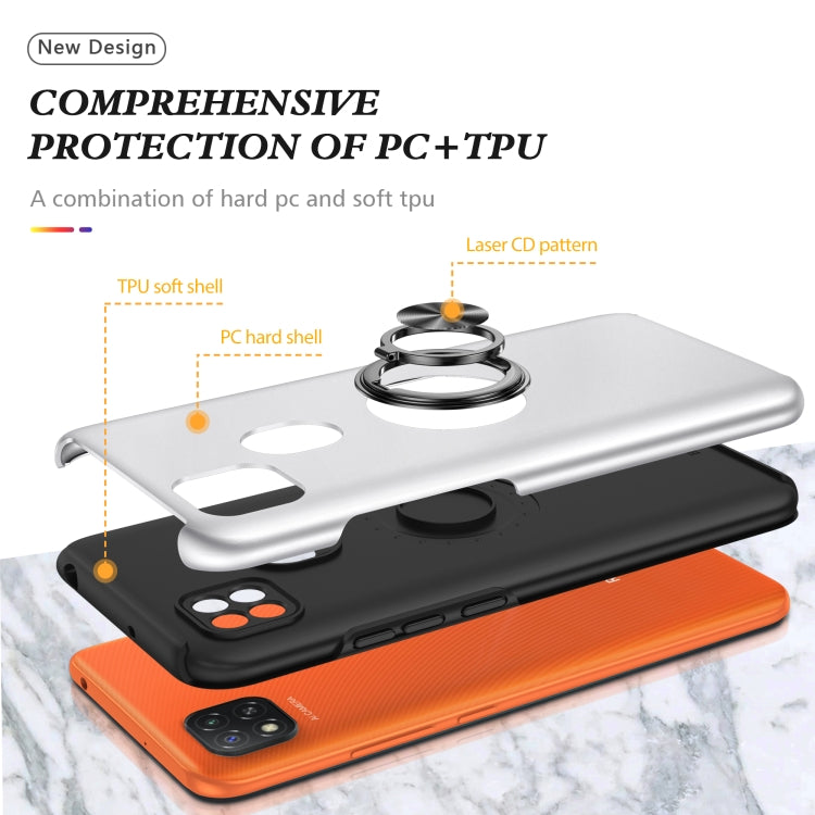 For Xiaomi Redmi 9C PC + TPU Shockproof Magnetic Protective Case with Invisible Ring Holder(Silver) - Xiaomi Cases by buy2fix | Online Shopping UK | buy2fix