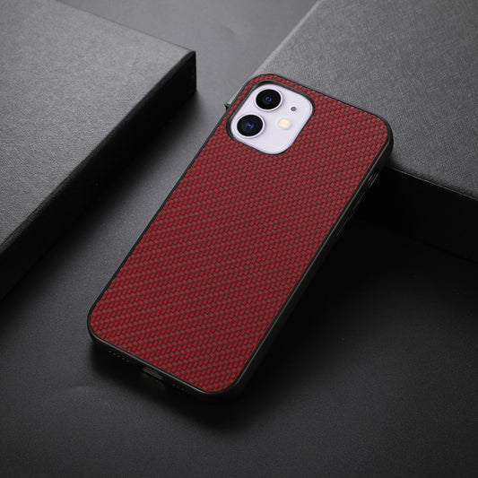 For iPhone 11 Carbon Fiber Skin PU + PC + TPU Shockprof Protective Case (Red) by buy2fix