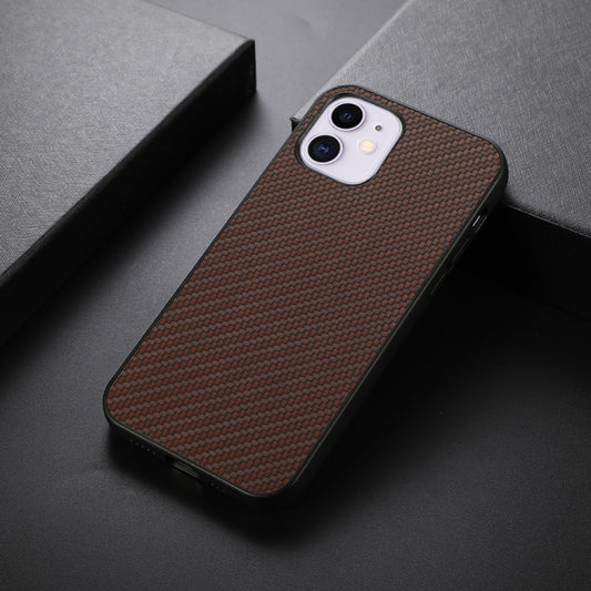 For iPhone 11 Carbon Fiber Skin PU + PC + TPU Shockprof Protective Case (Brown) by buy2fix