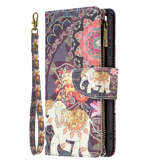 For Samsung Galaxy A22 5G Colored Drawing Pattern Zipper Horizontal Flip Leather Case with Holder & Card Slots & Wallet(Flower Elephants) by buy2fix