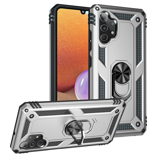 For Samsung Galaxy A32 4G Shockproof TPU + PC Protective Case with 360 Degree Rotating Holder(Silver) by buy2fix