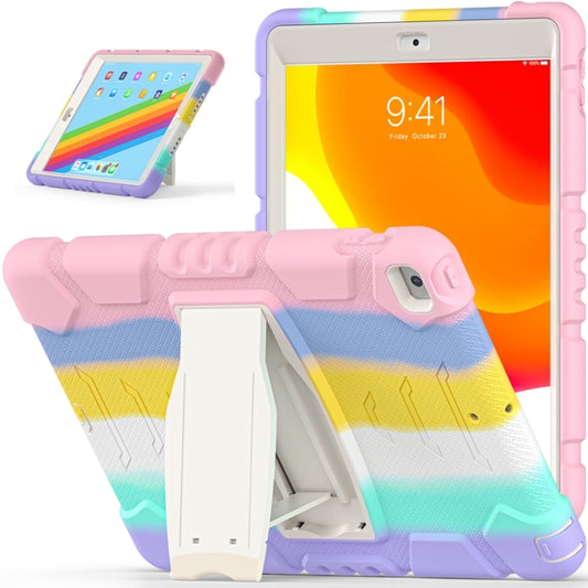 For iPad 10.2 2021 / 2020 / 2019 3-Layer Protection Screen Frame + PC + Silicone Shockproof Combination Case with Holder(Colorful Pink) by buy2fix