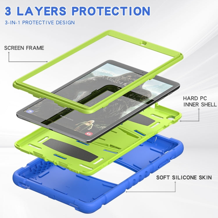 For Samsung Galaxy Tab A 10.1 (2019) T510 3-Layer Protection Screen Frame + PC + Silicone Shockproof Combination Case with Holder(Blue+Lime) - Tab A 10.1 (2019) T510 / T515 by buy2fix | Online Shopping UK | buy2fix
