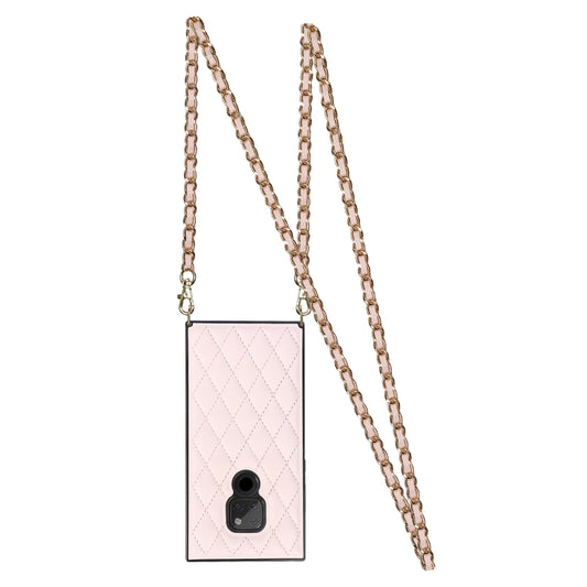 For Huawei Mate 20 Elegant Rhombic Pattern Microfiber Leather +TPU Shockproof Case with Crossbody Strap Chain(Pink) by buy2fix