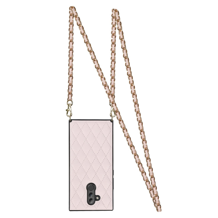 For Huawei Mate 20 Lite Elegant Rhombic Pattern Microfiber Leather +TPU Shockproof Case with Crossbody Strap Chain(Pink) - Huawei Cases by buy2fix | Online Shopping UK | buy2fix