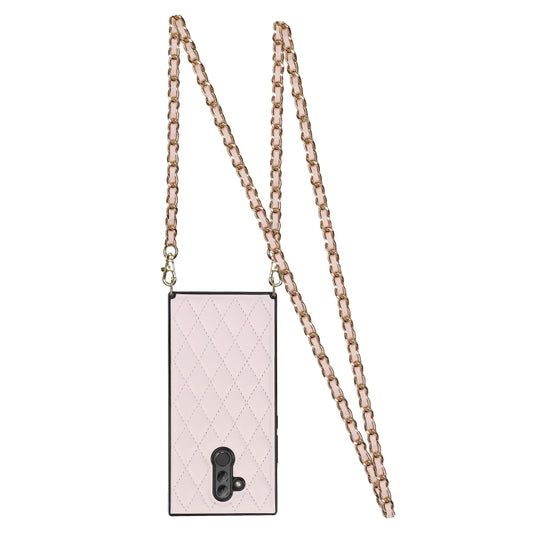 For Huawei Mate 20 Lite Elegant Rhombic Pattern Microfiber Leather +TPU Shockproof Case with Crossbody Strap Chain(Pink) by buy2fix