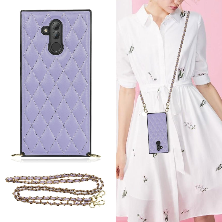 For Huawei Mate 20 Lite Elegant Rhombic Pattern Microfiber Leather +TPU Shockproof Case with Crossbody Strap Chain(Purple) - Huawei Cases by buy2fix | Online Shopping UK | buy2fix