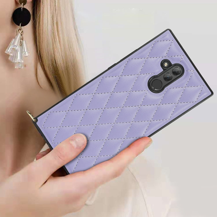 For Huawei Mate 20 Lite Elegant Rhombic Pattern Microfiber Leather +TPU Shockproof Case with Crossbody Strap Chain(Purple) by buy2fix