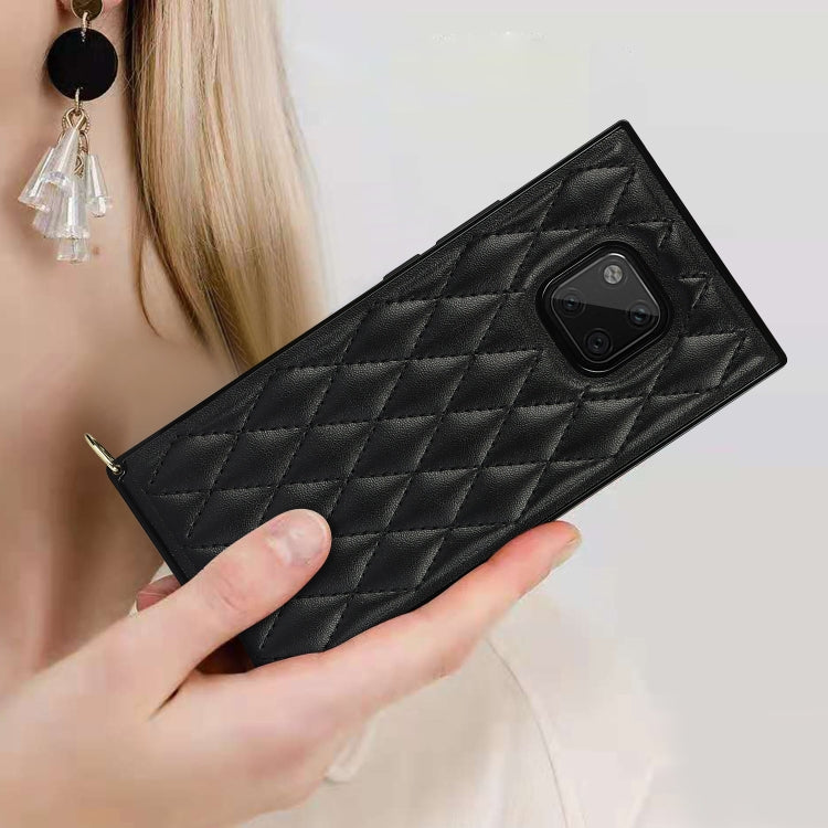 For Huawei Mate 20 Pro Elegant Rhombic Pattern Microfiber Leather +TPU Shockproof Case with Crossbody Strap Chain(Black) by buy2fix