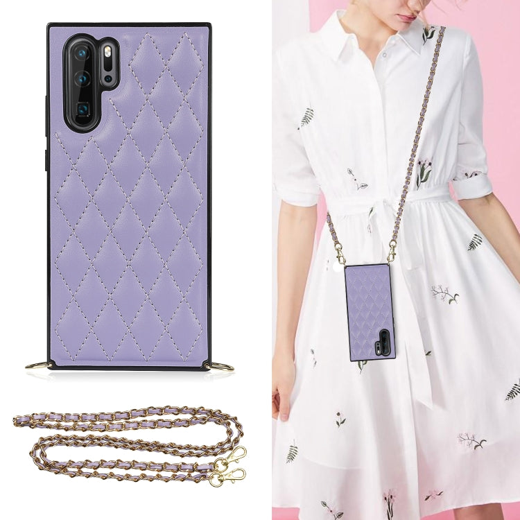 For Huawei P30 Pro Elegant Rhombic Pattern Microfiber Leather +TPU Shockproof Case with Crossbody Strap Chain(Purple) - Huawei Cases by buy2fix | Online Shopping UK | buy2fix