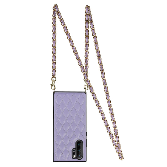 For Huawei P30 Pro Elegant Rhombic Pattern Microfiber Leather +TPU Shockproof Case with Crossbody Strap Chain(Purple) by buy2fix