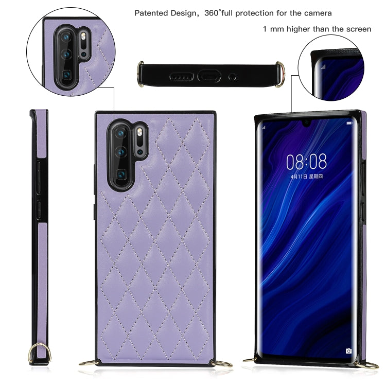 For Huawei P30 Pro Elegant Rhombic Pattern Microfiber Leather +TPU Shockproof Case with Crossbody Strap Chain(Purple) - Huawei Cases by buy2fix | Online Shopping UK | buy2fix
