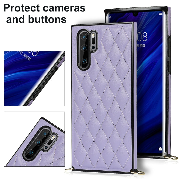 For Huawei P30 Pro Elegant Rhombic Pattern Microfiber Leather +TPU Shockproof Case with Crossbody Strap Chain(Purple) - Huawei Cases by buy2fix | Online Shopping UK | buy2fix