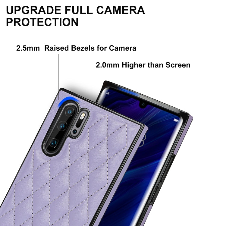 For Huawei P30 Pro Elegant Rhombic Pattern Microfiber Leather +TPU Shockproof Case with Crossbody Strap Chain(Purple) - Huawei Cases by buy2fix | Online Shopping UK | buy2fix