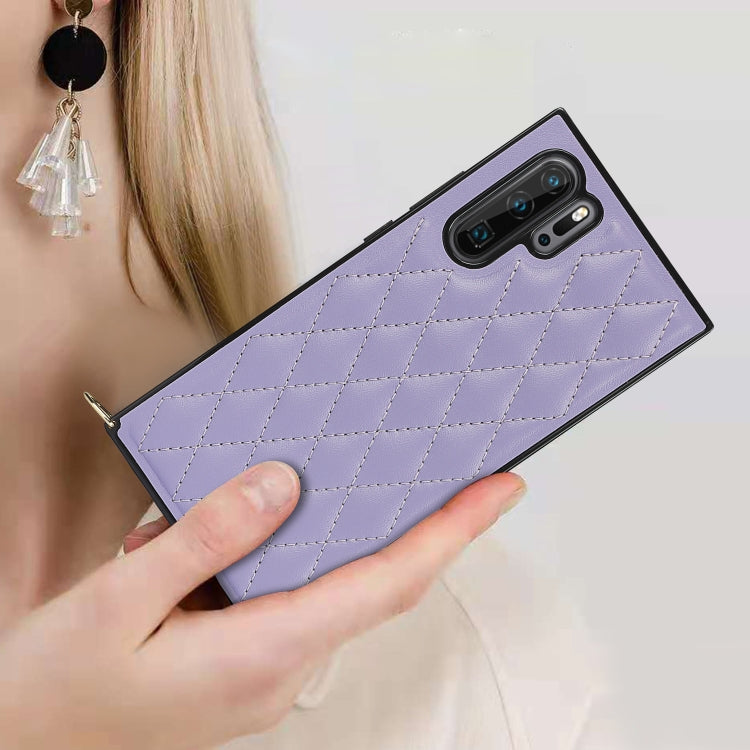 For Huawei P30 Pro Elegant Rhombic Pattern Microfiber Leather +TPU Shockproof Case with Crossbody Strap Chain(Purple) - Huawei Cases by buy2fix | Online Shopping UK | buy2fix