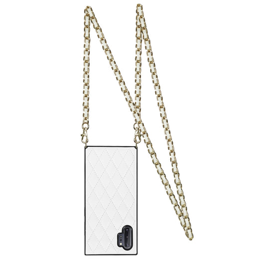 For Samsung Galaxy Note10+ Elegant Rhombic Pattern Microfiber Leather +TPU Shockproof Case with Crossbody Strap Chain(White) by buy2fix