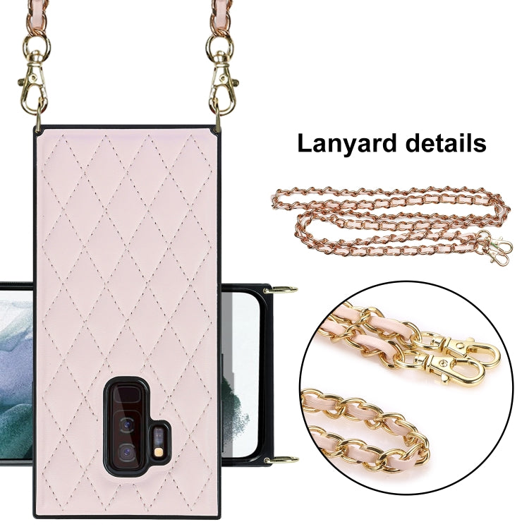 For Samsung Galaxy S9+ Elegant Rhombic Pattern Microfiber Leather +TPU Shockproof Case with Crossbody Strap Chain(Pink) by buy2fix