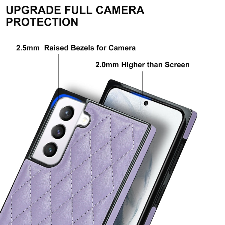 For Samsung Galaxy S21 5G Elegant Rhombic Pattern Microfiber Leather +TPU Shockproof Case with Crossbody Strap Chain(Purple) - Galaxy S21 5G Cases by buy2fix | Online Shopping UK | buy2fix