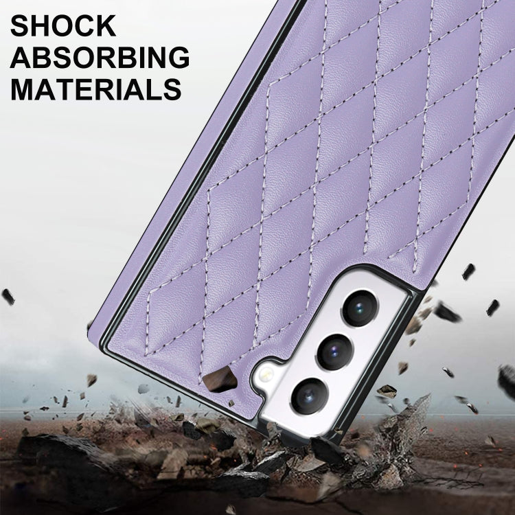 For Samsung Galaxy S21 5G Elegant Rhombic Pattern Microfiber Leather +TPU Shockproof Case with Crossbody Strap Chain(Purple) - Galaxy S21 5G Cases by buy2fix | Online Shopping UK | buy2fix