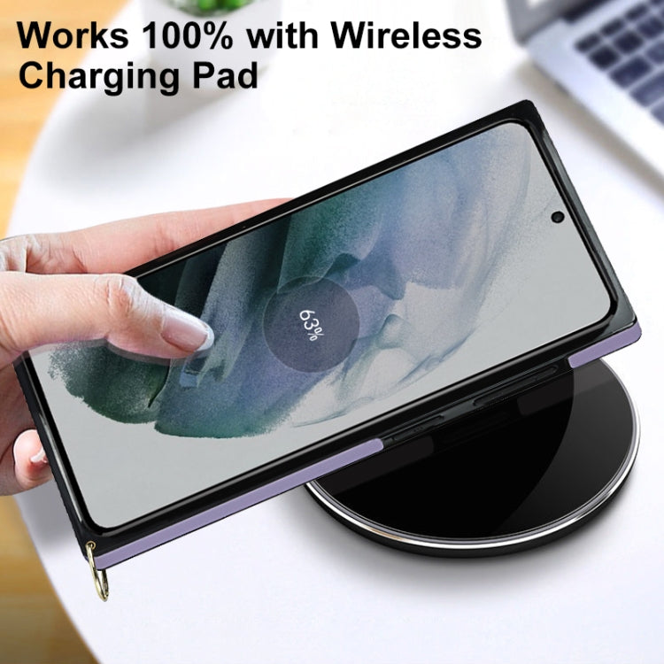 For Samsung Galaxy S21 5G Elegant Rhombic Pattern Microfiber Leather +TPU Shockproof Case with Crossbody Strap Chain(Purple) - Galaxy S21 5G Cases by buy2fix | Online Shopping UK | buy2fix