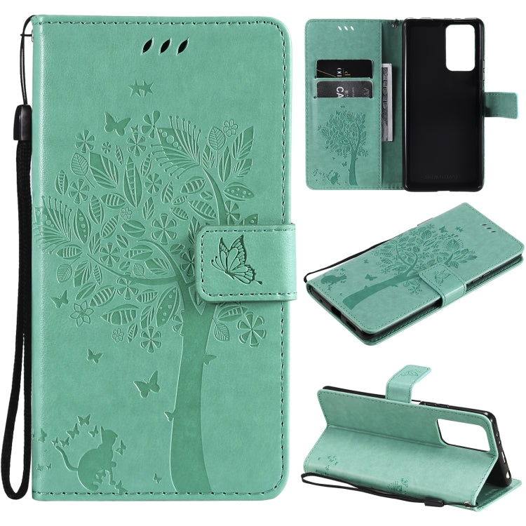 For Xiaomi Redmi Note 10 Pro Tree & Cat Pattern Pressed Printing Horizontal Flip PU Leather Case with Holder & Card Slots & Wallet & Lanyard(Green) - Xiaomi Cases by buy2fix | Online Shopping UK | buy2fix