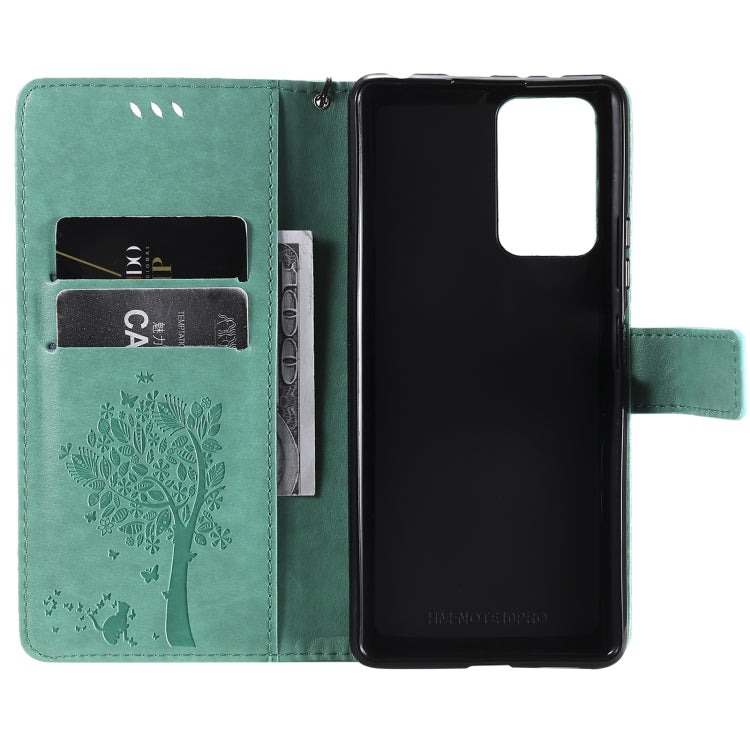 For Xiaomi Redmi Note 10 Pro Tree & Cat Pattern Pressed Printing Horizontal Flip PU Leather Case with Holder & Card Slots & Wallet & Lanyard(Green) - Xiaomi Cases by buy2fix | Online Shopping UK | buy2fix