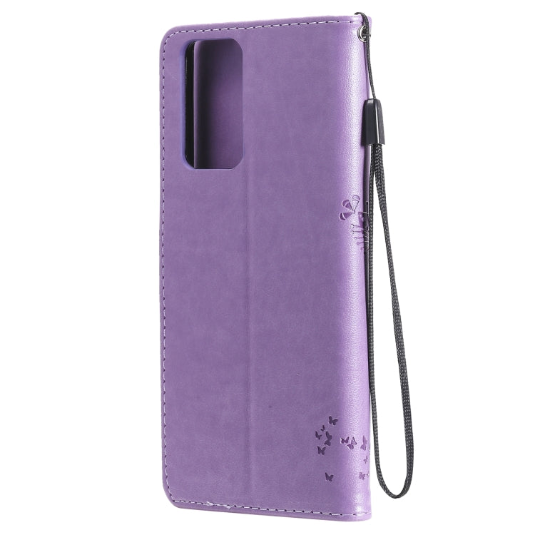 For Xiaomi Redmi Note 10 Pro Tree & Cat Pattern Pressed Printing Horizontal Flip PU Leather Case with Holder & Card Slots & Wallet & Lanyard(Light Purple) - Xiaomi Cases by buy2fix | Online Shopping UK | buy2fix