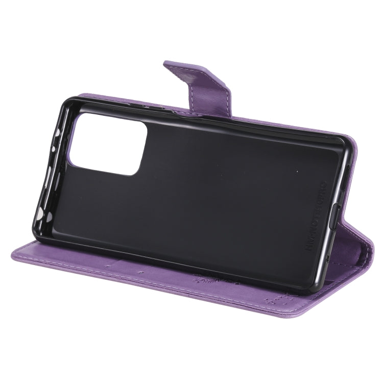 For Xiaomi Redmi Note 10 Pro Tree & Cat Pattern Pressed Printing Horizontal Flip PU Leather Case with Holder & Card Slots & Wallet & Lanyard(Light Purple) - Xiaomi Cases by buy2fix | Online Shopping UK | buy2fix