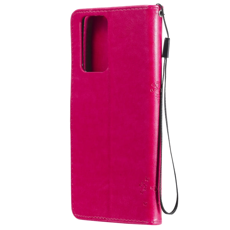 For Xiaomi Redmi Note 10 Pro Tree & Cat Pattern Pressed Printing Horizontal Flip PU Leather Case with Holder & Card Slots & Wallet & Lanyard(Rose Red) - Xiaomi Cases by buy2fix | Online Shopping UK | buy2fix