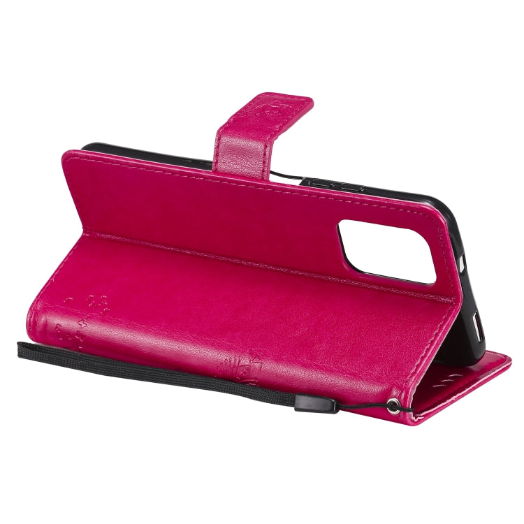 For Xiaomi Redmi Note 10 Pro Tree & Cat Pattern Pressed Printing Horizontal Flip PU Leather Case with Holder & Card Slots & Wallet & Lanyard(Rose Red) - Xiaomi Cases by buy2fix | Online Shopping UK | buy2fix