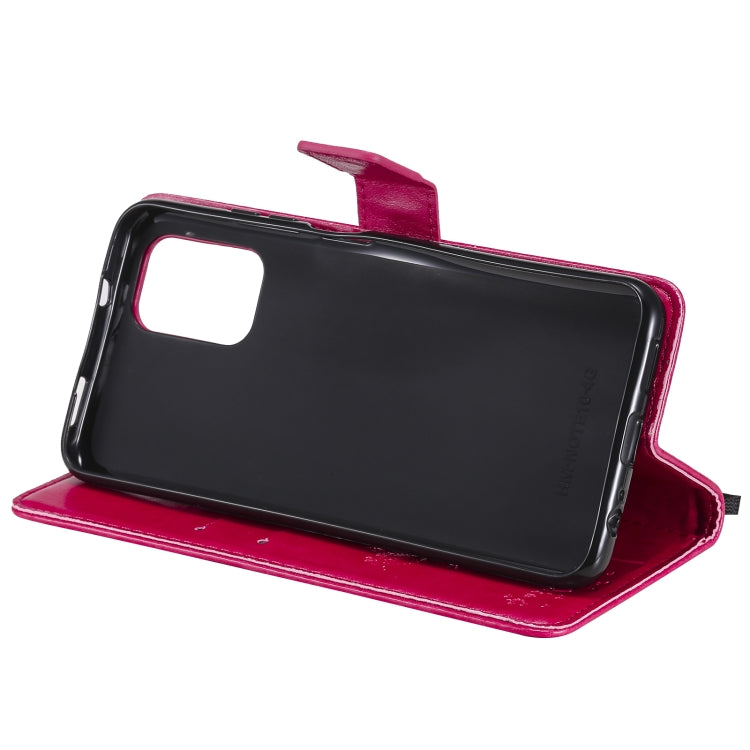 For Xiaomi Redmi Note 10 Pro Tree & Cat Pattern Pressed Printing Horizontal Flip PU Leather Case with Holder & Card Slots & Wallet & Lanyard(Rose Red) - Xiaomi Cases by buy2fix | Online Shopping UK | buy2fix