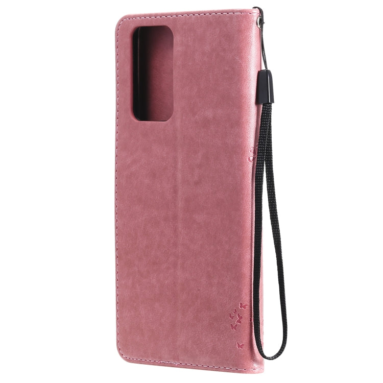 For Xiaomi Redmi Note 10 Pro Tree & Cat Pattern Pressed Printing Horizontal Flip PU Leather Case with Holder & Card Slots & Wallet & Lanyard(Pink) - Xiaomi Cases by buy2fix | Online Shopping UK | buy2fix
