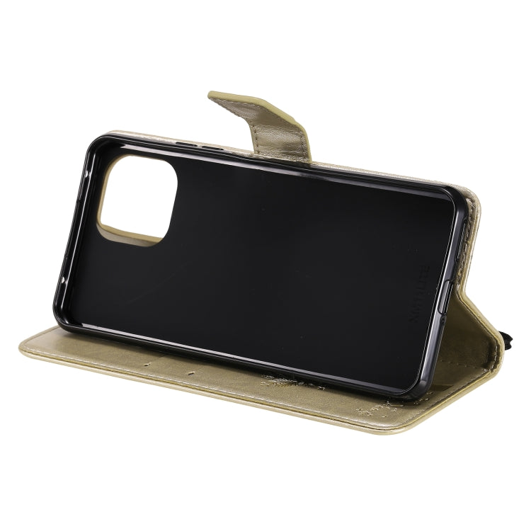 For Xiaomi Mi 11 Lite 5G Tree & Cat Pattern Pressed Printing Horizontal Flip PU Leather Case with Holder & Card Slots & Wallet & Lanyard(Gold) by Diaobaolee
