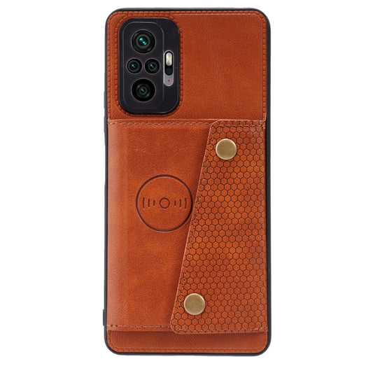 For Xiaomi Redmi Note 10 Pro Max Double Buckle PU + TPU Shockproof Magnetic Protective Case with Card Slot & Holder(Light Brown) by buy2fix