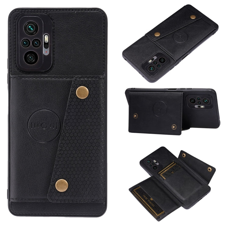 For Xiaomi Redmi Note 10 Pro Max Double Buckle PU + TPU Shockproof Magnetic Protective Case with Card Slot & Holder(Black) - Xiaomi Cases by buy2fix | Online Shopping UK | buy2fix