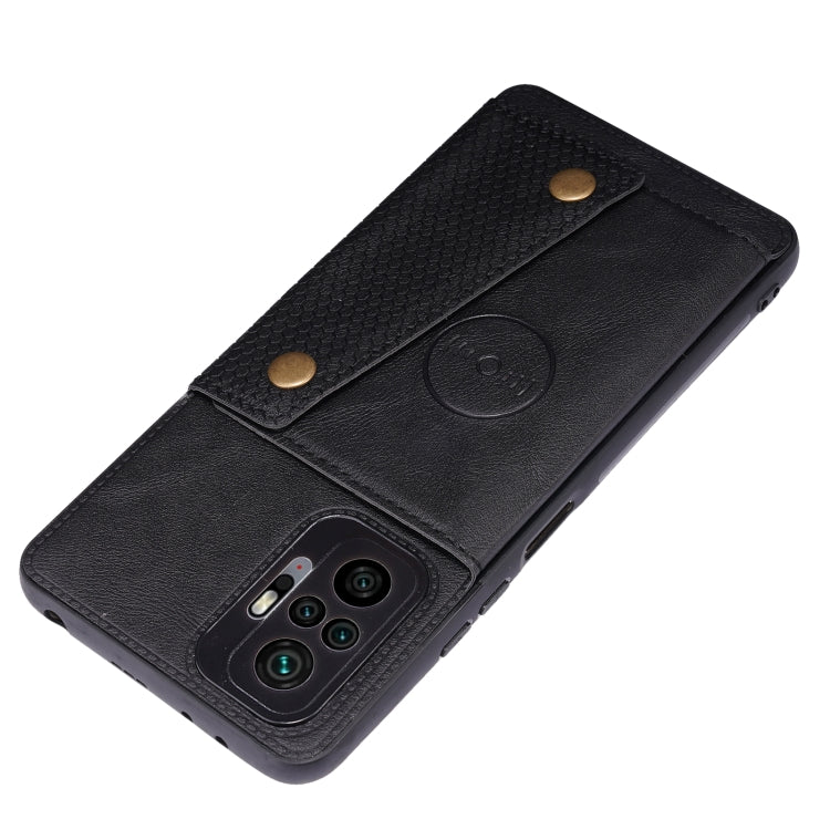 For Xiaomi Redmi Note 10 Pro Max Double Buckle PU + TPU Shockproof Magnetic Protective Case with Card Slot & Holder(Black) - Xiaomi Cases by buy2fix | Online Shopping UK | buy2fix
