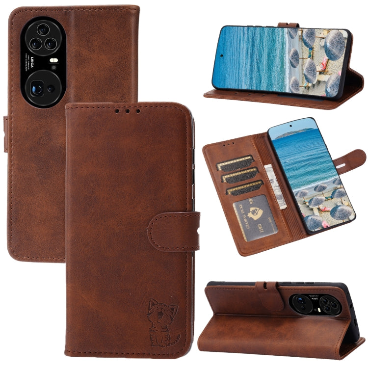 For Huawei P50 Pro Embossed Happy Cat Pattern Horizontal Flip Leather Case with Holder & Card Slots & Wallet(Brown) - Huawei Cases by buy2fix | Online Shopping UK | buy2fix
