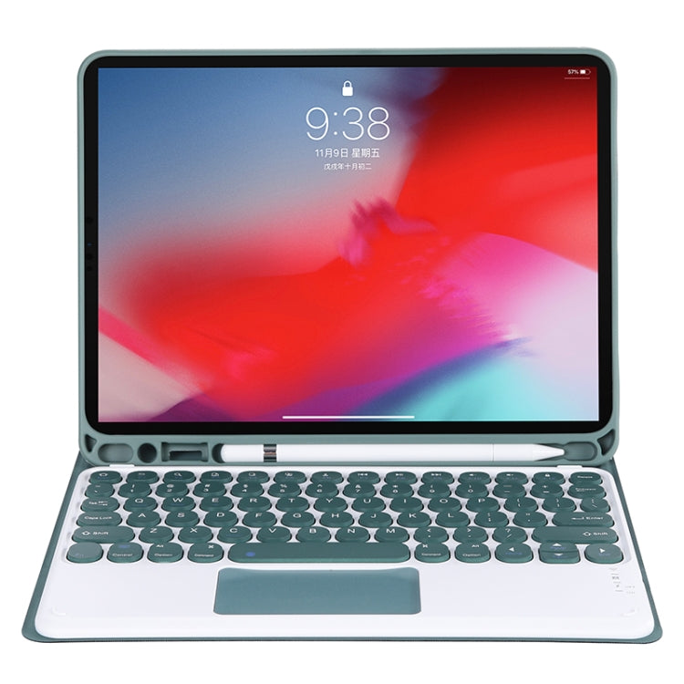 YT11B-A 2021 Detachable Candy Color Skin Texture Round Keycap Bluetooth Keyboard Leather Tablet Case with Touch Control & Pen Slot & Stand For iPad Pro 11 2021 / Air4 / Air5 / Pro 11(Dark Green) by buy2fix