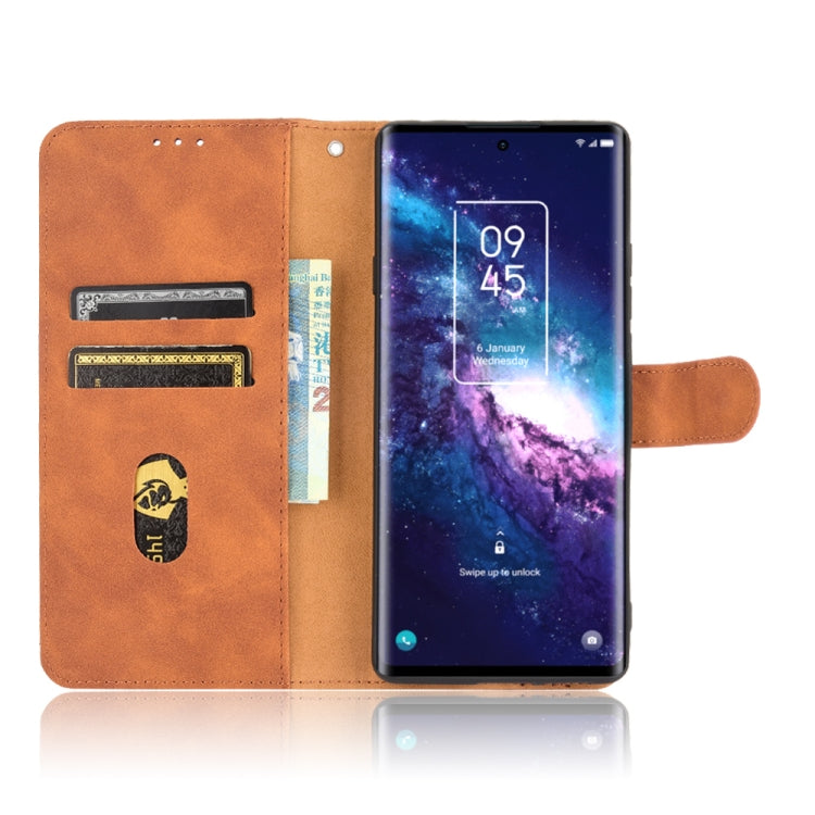 For TCL 20 Pro 5G Solid Color Skin Feel Magnetic Buckle Horizontal Flip Calf Texture PU Leather Case with Holder & Card Slots & Wallet(Brown) - TCL by buy2fix | Online Shopping UK | buy2fix