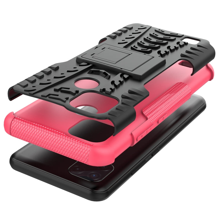 For OPPO Realme C21 / C20 Tire Texture Shockproof TPU+PC Protective Case with Holder(Pink) - Realme Cases by buy2fix | Online Shopping UK | buy2fix