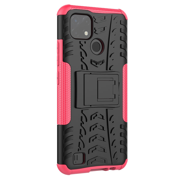 For OPPO Realme C21 / C20 Tire Texture Shockproof TPU+PC Protective Case with Holder(Pink) - Realme Cases by buy2fix | Online Shopping UK | buy2fix