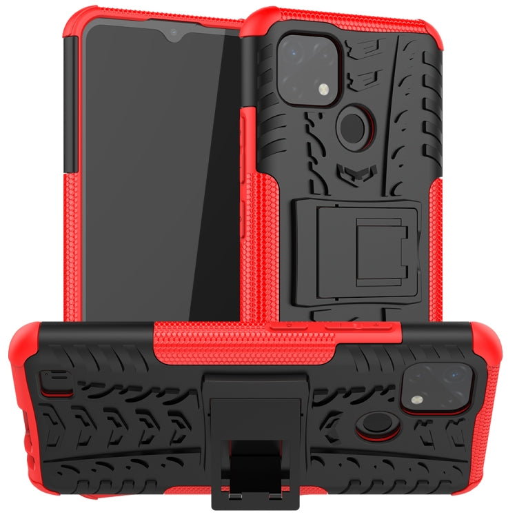 For OPPO Realme C21 / C20 Tire Texture Shockproof TPU+PC Protective Case with Holder(Red) - Realme Cases by buy2fix | Online Shopping UK | buy2fix