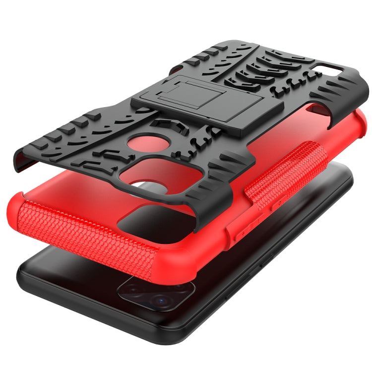 For OPPO Realme C21 / C20 Tire Texture Shockproof TPU+PC Protective Case with Holder(Red) - Realme Cases by buy2fix | Online Shopping UK | buy2fix