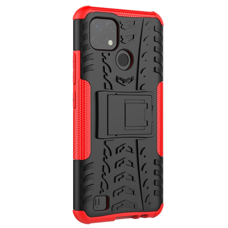 For OPPO Realme C21 / C20 Tire Texture Shockproof TPU+PC Protective Case with Holder(Red) - Realme Cases by buy2fix | Online Shopping UK | buy2fix
