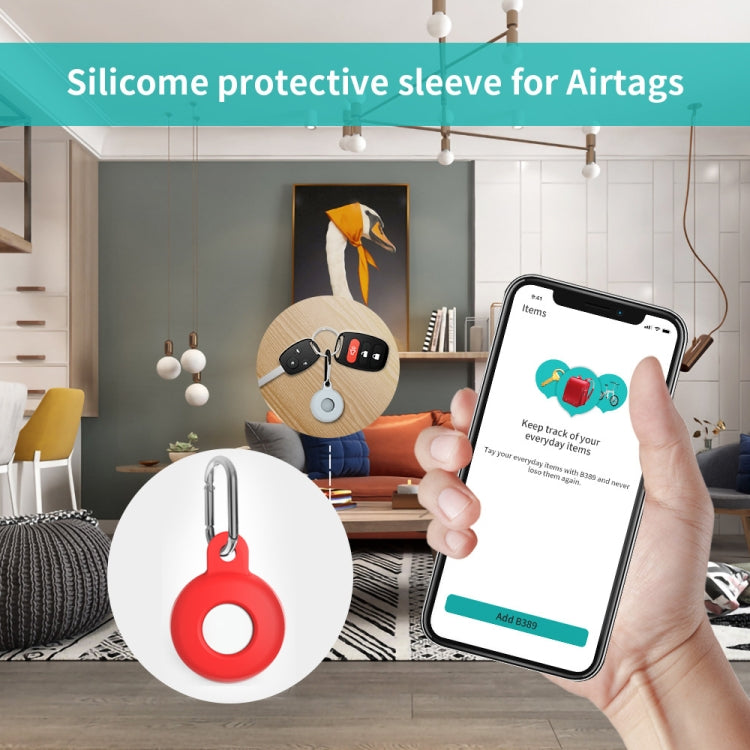 Anti-scratch Silicone Shockproof Protective Cover Case with Carabiner For AirTag(Whtie) - by buy2fix | Online Shopping UK | buy2fix