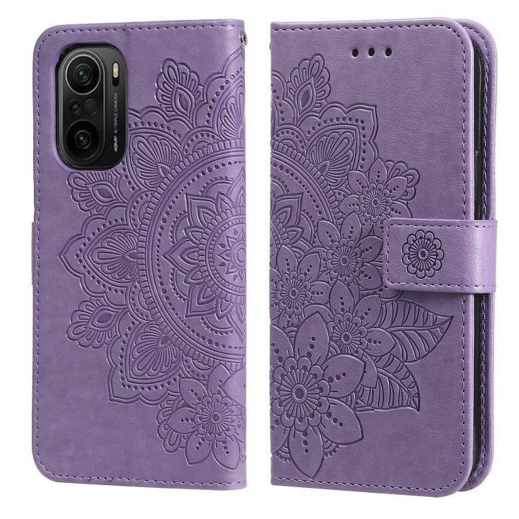 For Xiaomi Redmi K40/K40 Pro/Poco F3/ Mi 11i 7-petal Flowers Embossing Pattern Horizontal Flip PU Leather Case with Holder & Card Slots & Wallet & Photo Frame(Light Purple) - Xiaomi Cases by buy2fix | Online Shopping UK | buy2fix