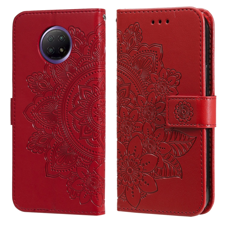 For Xiaomi Redmi Note 9T 5G / Note 9 5G (CN Version) 7-petal Flowers Embossing Pattern Horizontal Flip PU Leather Case with Holder & Card Slots & Wallet & Photo Frame(Red) - Xiaomi Cases by buy2fix | Online Shopping UK | buy2fix