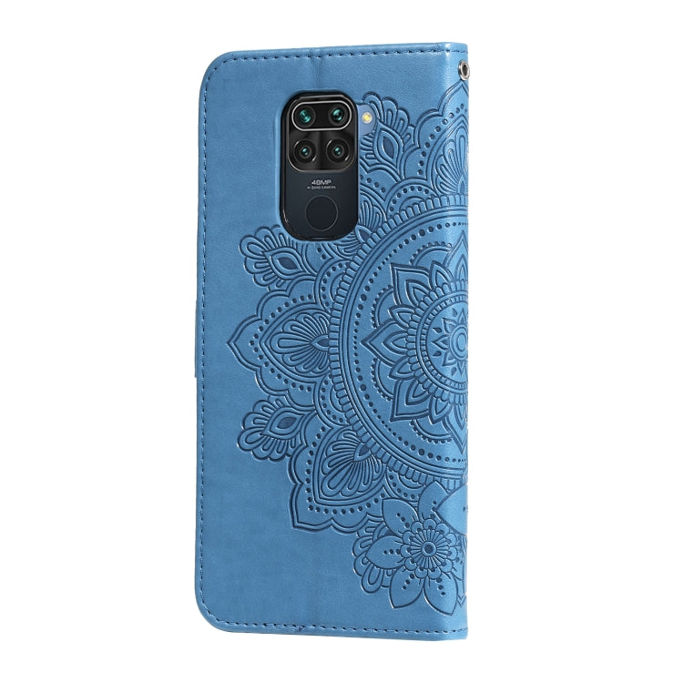 For Xiaomi Redmi Note 9 4G (Foreign Version) / Mi 10X 4G 7-petal Flowers Embossing Pattern Horizontal Flip PU Leather Case with Holder & Card Slots & Wallet & Photo Frame(Blue) - Xiaomi Cases by buy2fix | Online Shopping UK | buy2fix