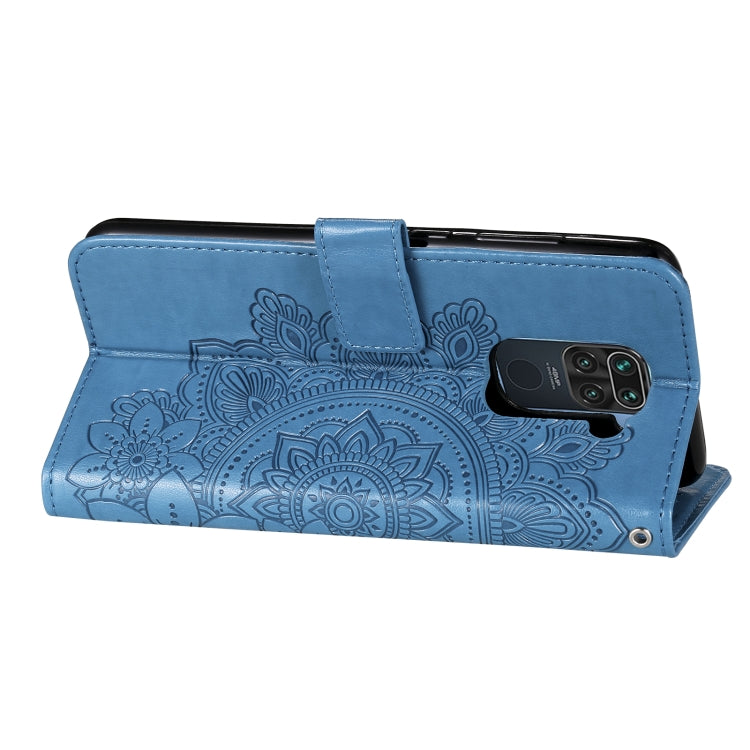 For Xiaomi Redmi Note 9 4G (Foreign Version) / Mi 10X 4G 7-petal Flowers Embossing Pattern Horizontal Flip PU Leather Case with Holder & Card Slots & Wallet & Photo Frame(Blue) - Xiaomi Cases by buy2fix | Online Shopping UK | buy2fix